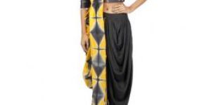 Yellow and Grey Draped Saree with Top