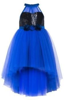 Black Sequin Embellished Girls Blue Hi Low Party Dress