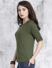Round Neck Light Green Cotton - Top