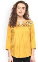 Round Neck Yellow Cotton Top