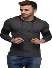 Sleeve V-Neck Hoody Grey Cotton Sweatshirt