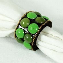 Green Glass Beads Studded Shellac Wooden Napkin Ring