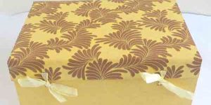 Yellow Printed Cotton Paper with Ribbons Closure Boxes