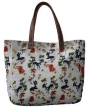 Printed Canvas Bambi Design Leather Handle Shoulder Bag