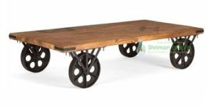 Industrial Wheel Wooden Coffee Table