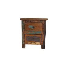 Reclaimed Teak Wood Bedside Table Two Drawers