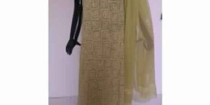 KIA SOFT MEHNDI GREEN FULL PANEL EMBROIDERED FAUXGEORGETTE SUIT MATERIAL