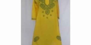 KIA YELLOW COTTON EMBROIDERED KURTA
