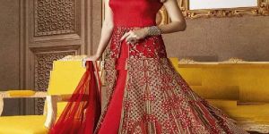 Attractive Red Color Raw Silk Embroidered Anarkali Suit