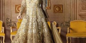 Fancy Beige Color Silk Embroidered Anarakali Suit