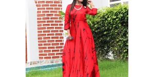 Satin Sibori Print Long Party Wear Fancy Kurti