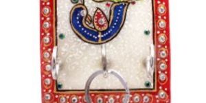 Work Multi Meenakari Painted Peacock Marble 5.6 Key Holder