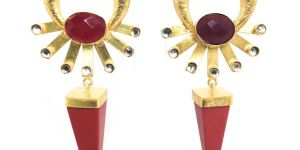 Fashionable Earrings Hanging Style Designer Matte Gold Polish Color Stone
