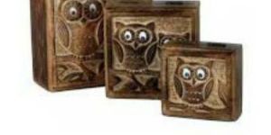 Wooden Square Owl Design Box