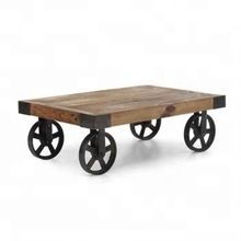 Wood Cart Coffee Table with Casters