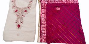 White Chanderi Handwork Kurti Fabric