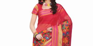 Laethnic Red Mercerised Embroidered Saree