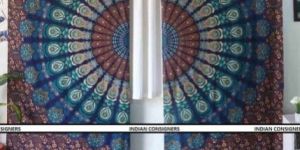 OMBRE MANDALA FLORAL BLUE COTTON WALL HANGING CURTAIN