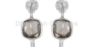 Smoky Quartz Gemstone Handmade Fine Sterling Silver Hoop Earring