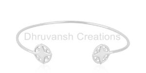 Star Charm 925 Sterling Fine Plain Silver Cuff Bracelet