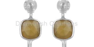 Yellow Chalcedony Gemstone Fine Silver Earring