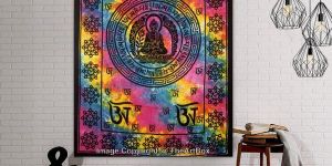 Lord Buddha Om Printed Twin Sized Wall Hanging Tapestry