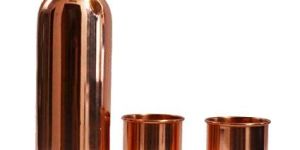 Plain Copper Water Bottle with Glass Set