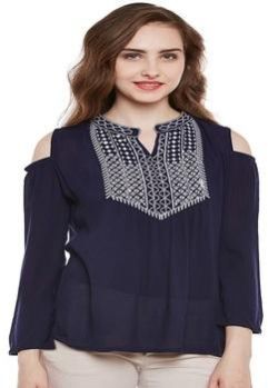 Neck Embroidery Cold Shoulder Top