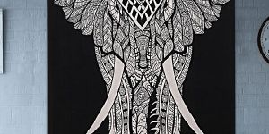 Elephant Printed Handmade Hand Printed Wall Hangings Indian Black & White Home Decor Tapestry