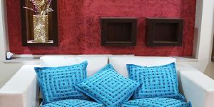 Mirror Work Decorative Blue Colour Square Cushion Covers