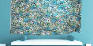 Indian Embroidered Floral Printed Blue Color Tapestry