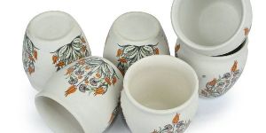 White Matte Decal Ceramic Kullad-Set