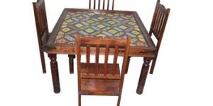 HIGH QUALITY TILE WORK WITH 4 CHAIRS DINING TABLE SET