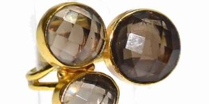 Smokey Multi Shapes Gold Plated Bezel Gemstone Ring