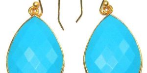 Gold Plated over 925 Sterling Silver Bezel Dangle EARRING