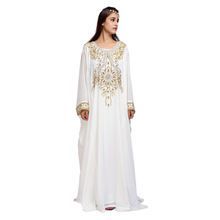 White Crystal Embellished Fancy Dubai Abaya Kaftan Dress