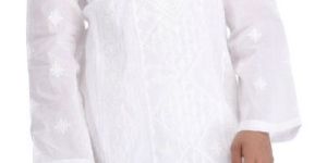 Hand Embroidered White Cotton Lucknow Chikankari Mens Kurta