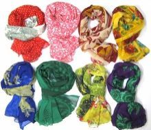 PRINTED POLYESTER CHIFFON ASSORTED DESIGNS STOLE