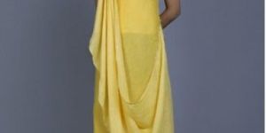 Yellow Cotton mal Solid Party Knee-Long Kurti