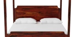 Vintage Indian Solid Wood Poster in Honey Oak Finish King Size Bed