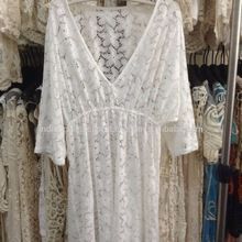 White Summer Women Floral Beach Dress Bikini Cover up Kaftan