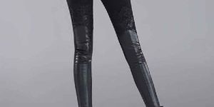Womens New Fashion Black PU Leather Trousers