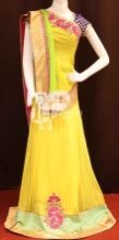 Wishful Yellow Half Net Chiffon Embroidery Designer Saree Bollywood Replicas