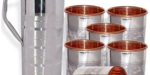 Silver Plated Copper Jug with Glass Set