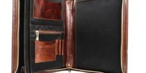 Zippered PU Leather Brown Business Portfolio or Padfolio