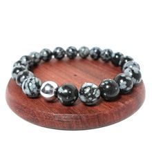 Silver Beaded Snowflake Obsidian Healing Gemstone Bracelet