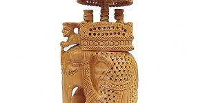 WOODEN CARVED UMBRELLA AMBARI ELEPHANT