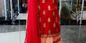 Red Raw Silk Tunic Set