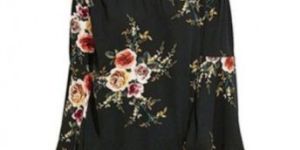 Women off Shoulder Top Casual Floral Print Slash Neck Long Sleeve Blouse