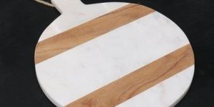 Round Marble and Wooden Cheese Board